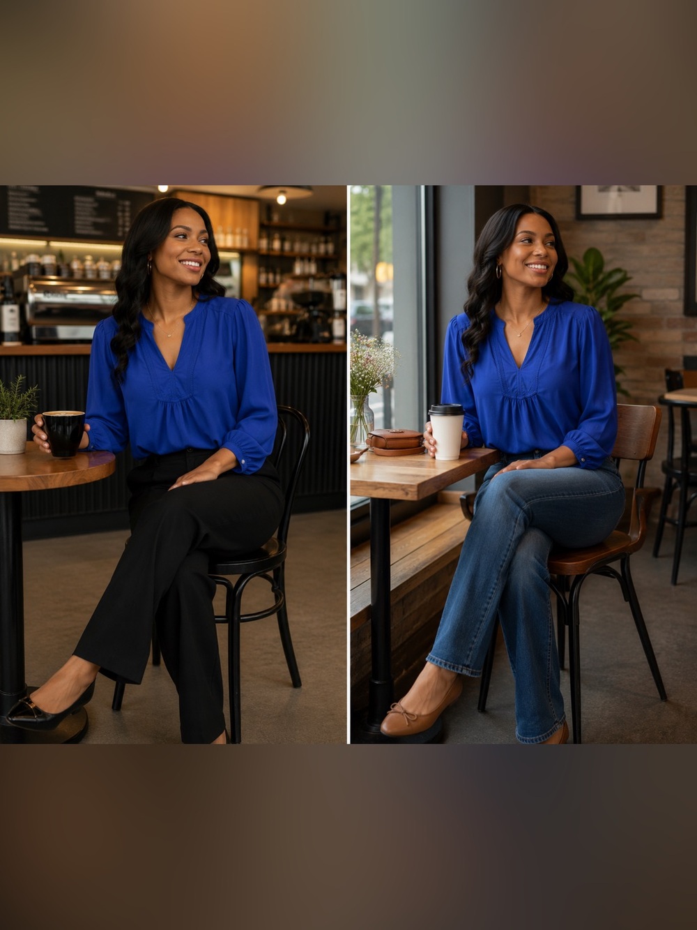 LOFT Royal Blue V-Neck Long Sleeve Blouse